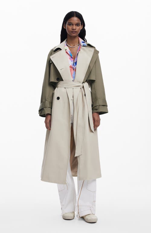Desigual Colorblock Two-piece Trench Coat In Grey-green