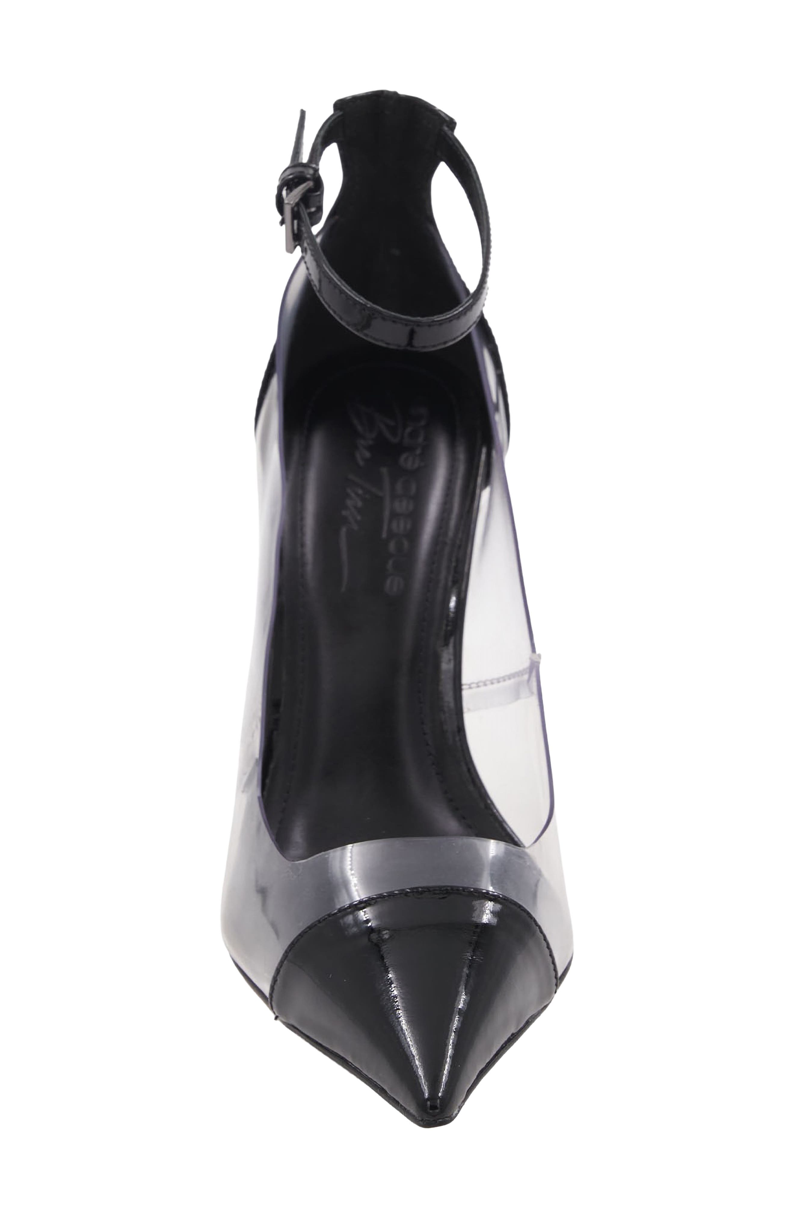 Isa Pointed Toe Ankle Strap Pump, Alternate, color, BLACK VINYL