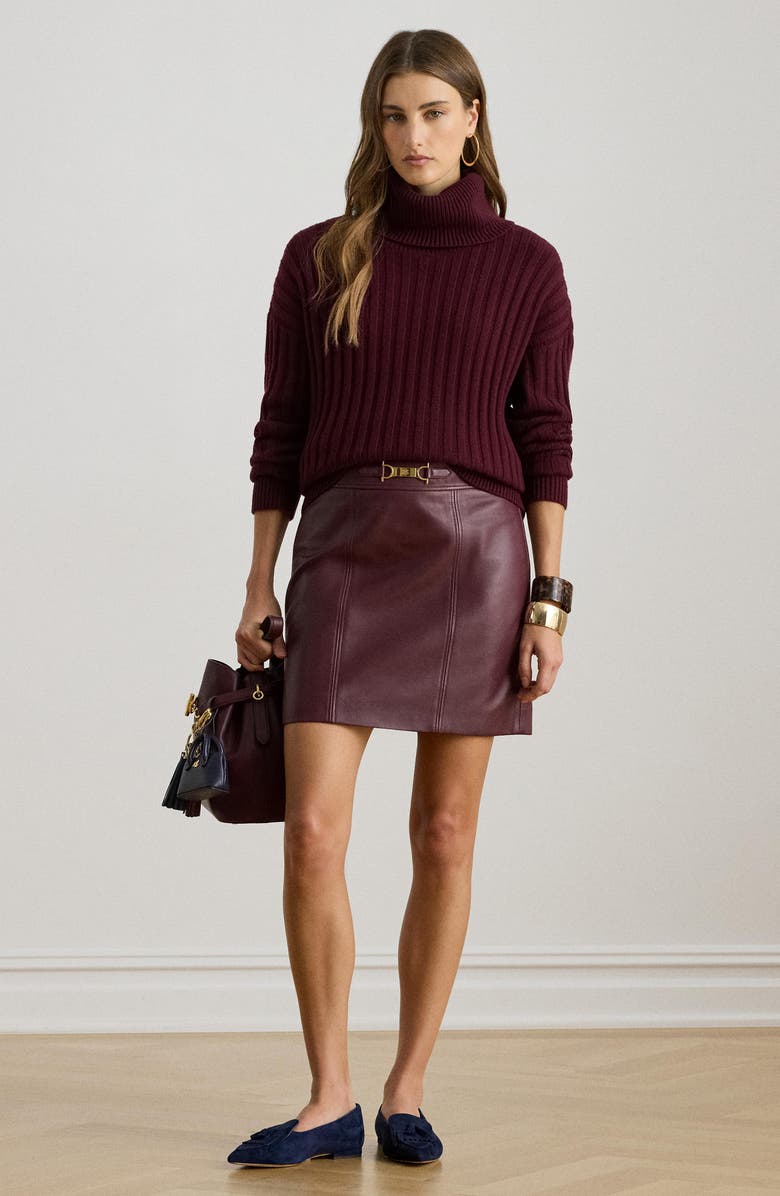 Lauren Ralph Lauren Lambskin Leather Miniskirt, Alternate, color, Dark Garnet