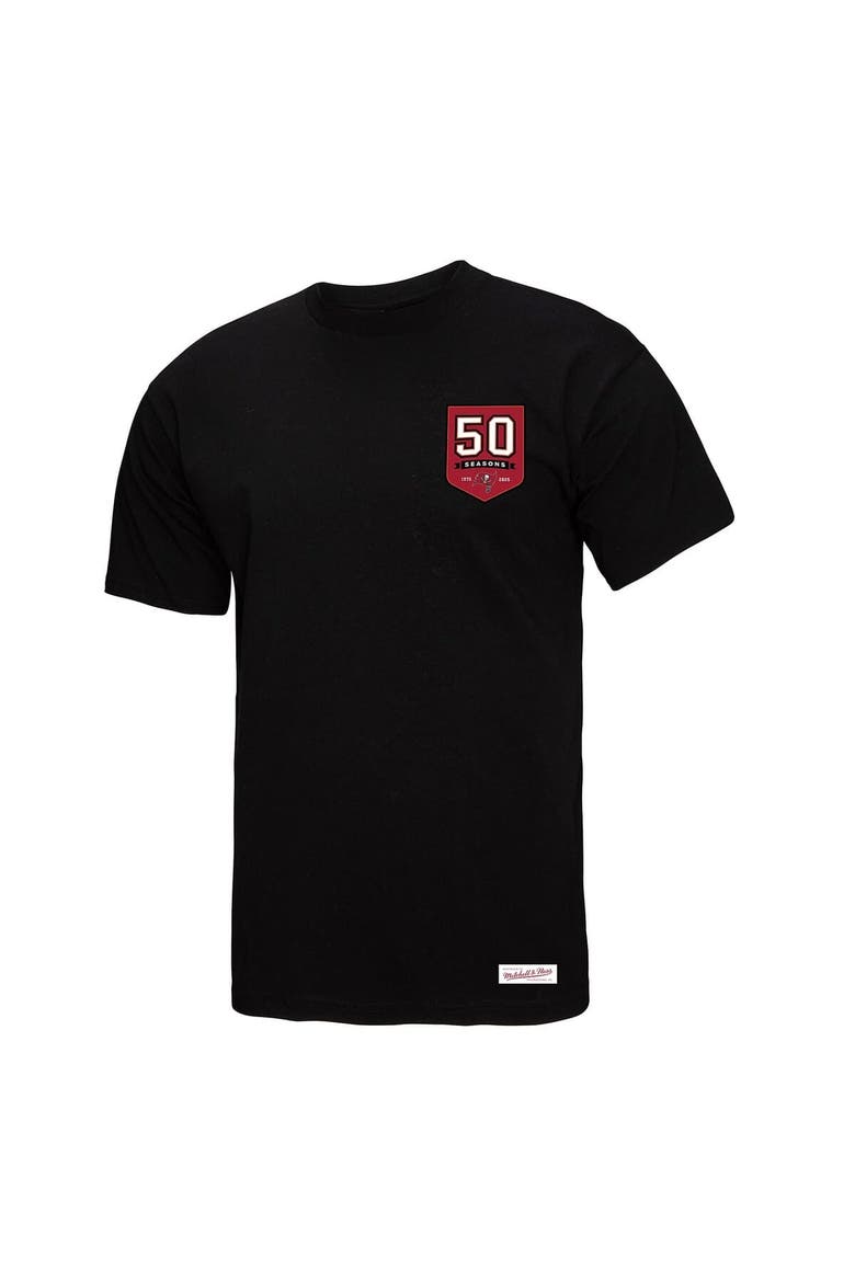 Women's Mitchell & Ness Black Tampa Bay Buccaneers 50th Anniversary Shield Oversized Boyfriend T-Shirt, Alternate, color, Black