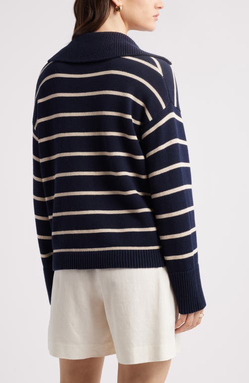 Nordstrom Stripe Cotton & Cashmere Sweater In Navy Night- Beige Beach Stripe