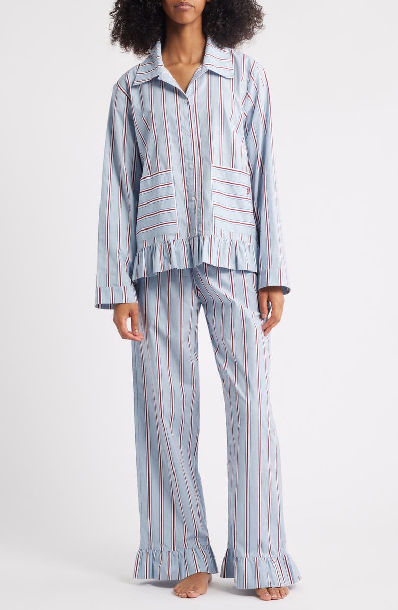 Damson Madder Frill Florie Stripe Pajamas, Main, color, Blue