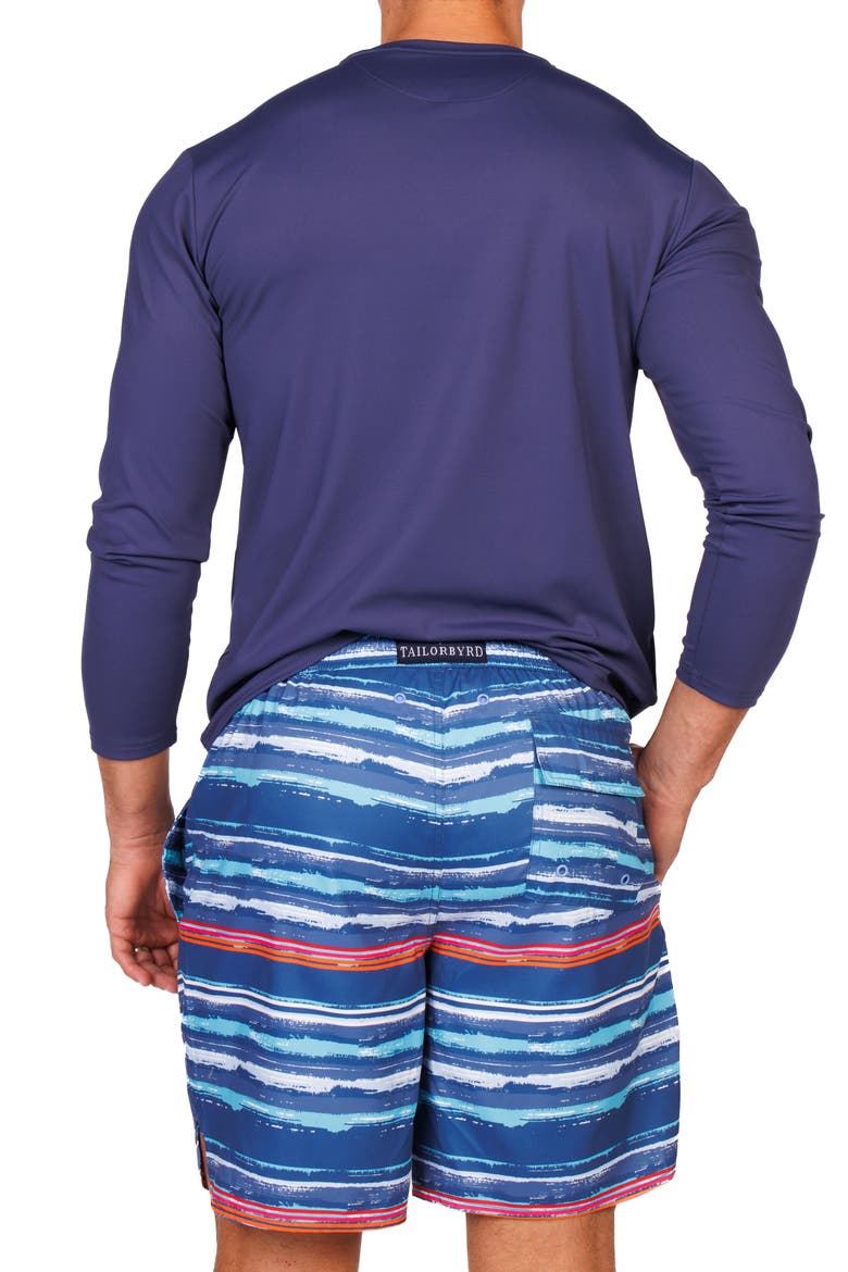 Abstract Stripe Swim Trunks, Alternate, color, BLUE MULTI