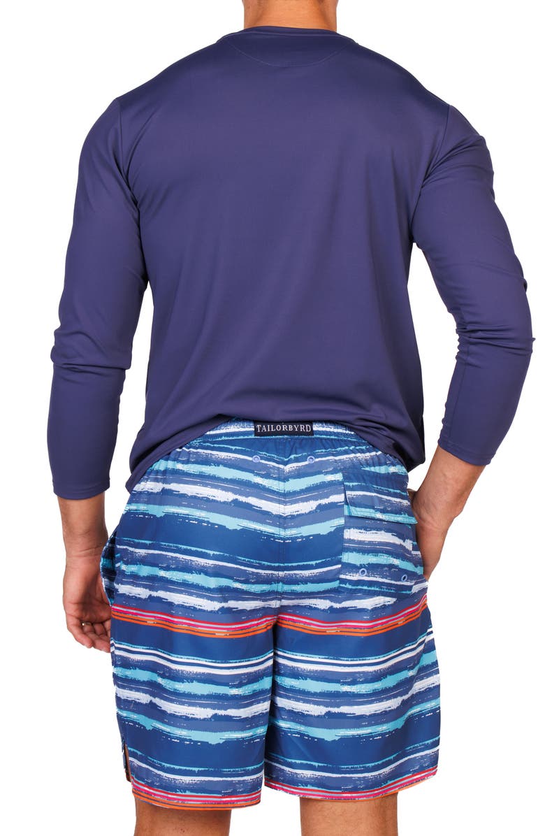 TailorByrd Abstract Stripe Swim Trunks, Alternate, color, Blue Multi