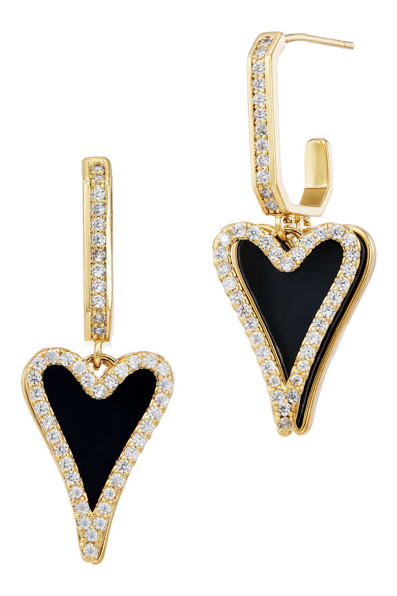 Enamel Heart Drop Hoop Earrings, Main, color, YELLOW