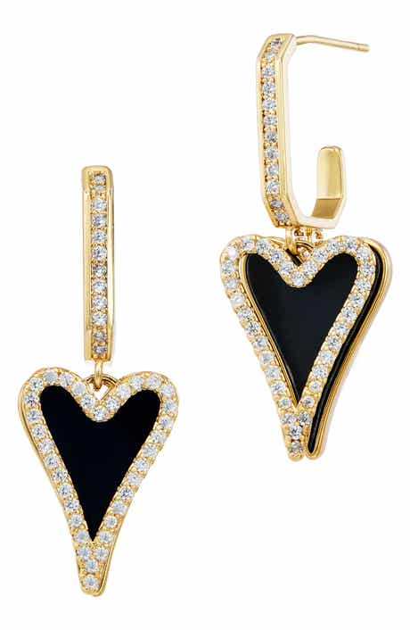 Enamel Heart Drop Hoop Earrings