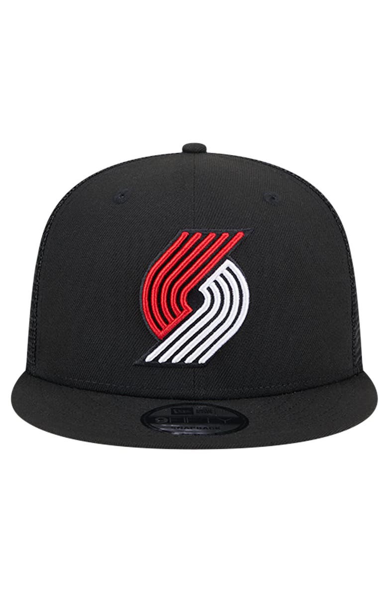 New Era Men's New Era Black Portland Trail Blazers Evergreen Meshback 9FIFTY Snapback Hat, Alternate, color, 
