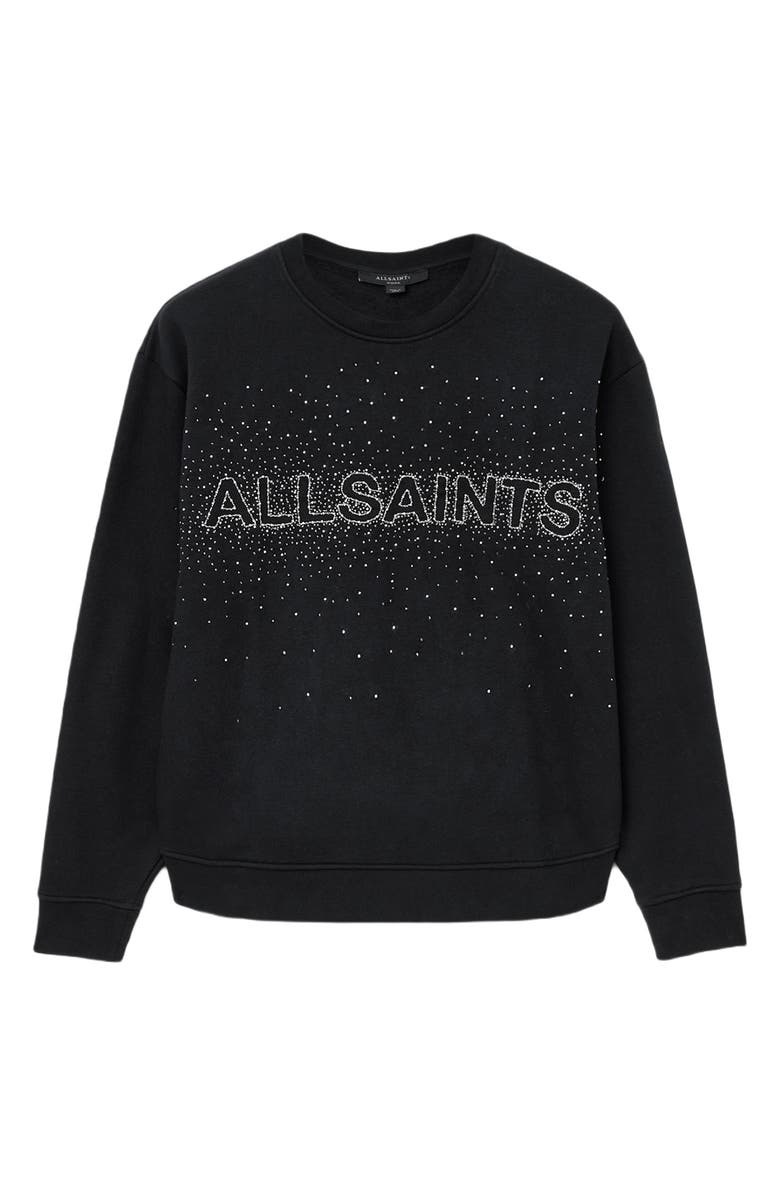 AllSaints Etta Crystal Embellished Fleece Sweatshirt, Alternate, color, Black
