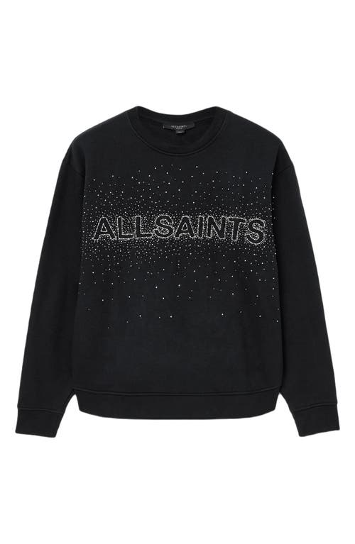 Allsaints Etta Crystal Embellished Fleece Sweatshirt In Black
