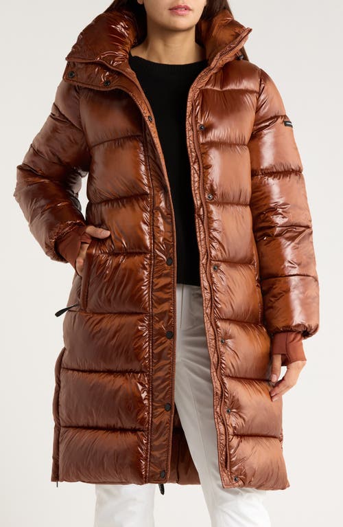Bcbgeneration Pillow 3/4 Hooded Longline Puffer Coat In Brown