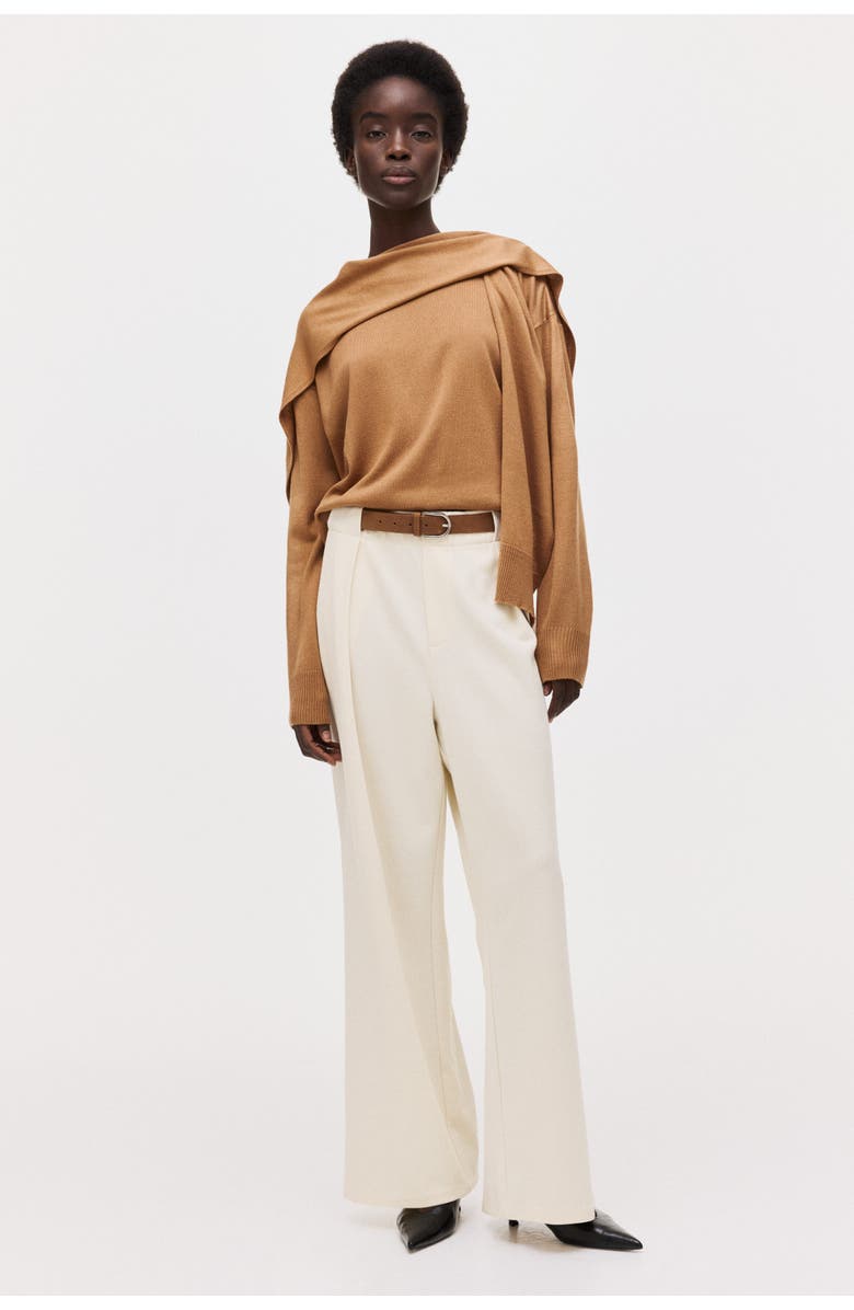H&M Belted Ponte Di Roma Trousers, Alternate, color, Cream