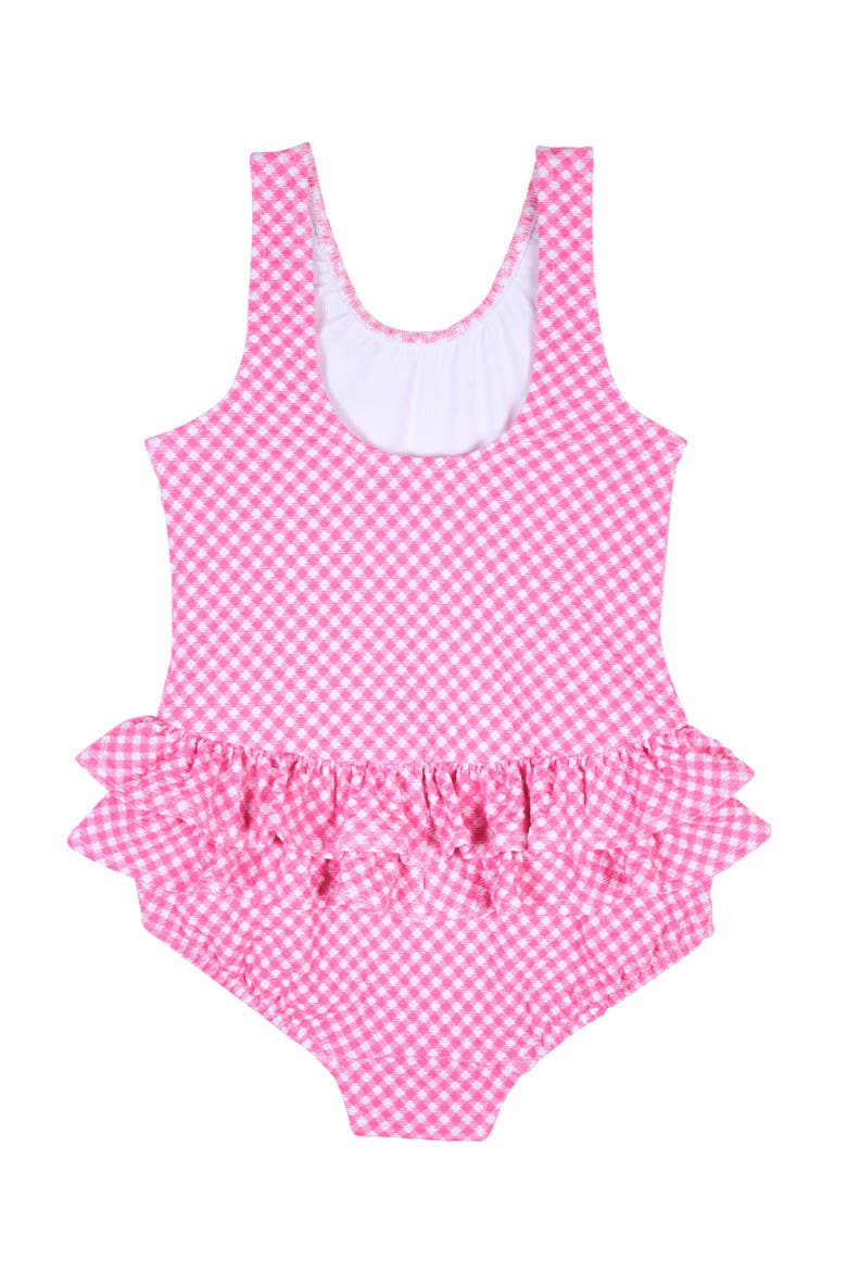 Gingham Swimsuit  with Ruffles and Flower, Alternate, color, Pink/White