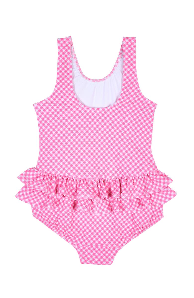Florence Eiseman Gingham Swimsuit  with Ruffles and Flower, Alternate, color, Pink/White
