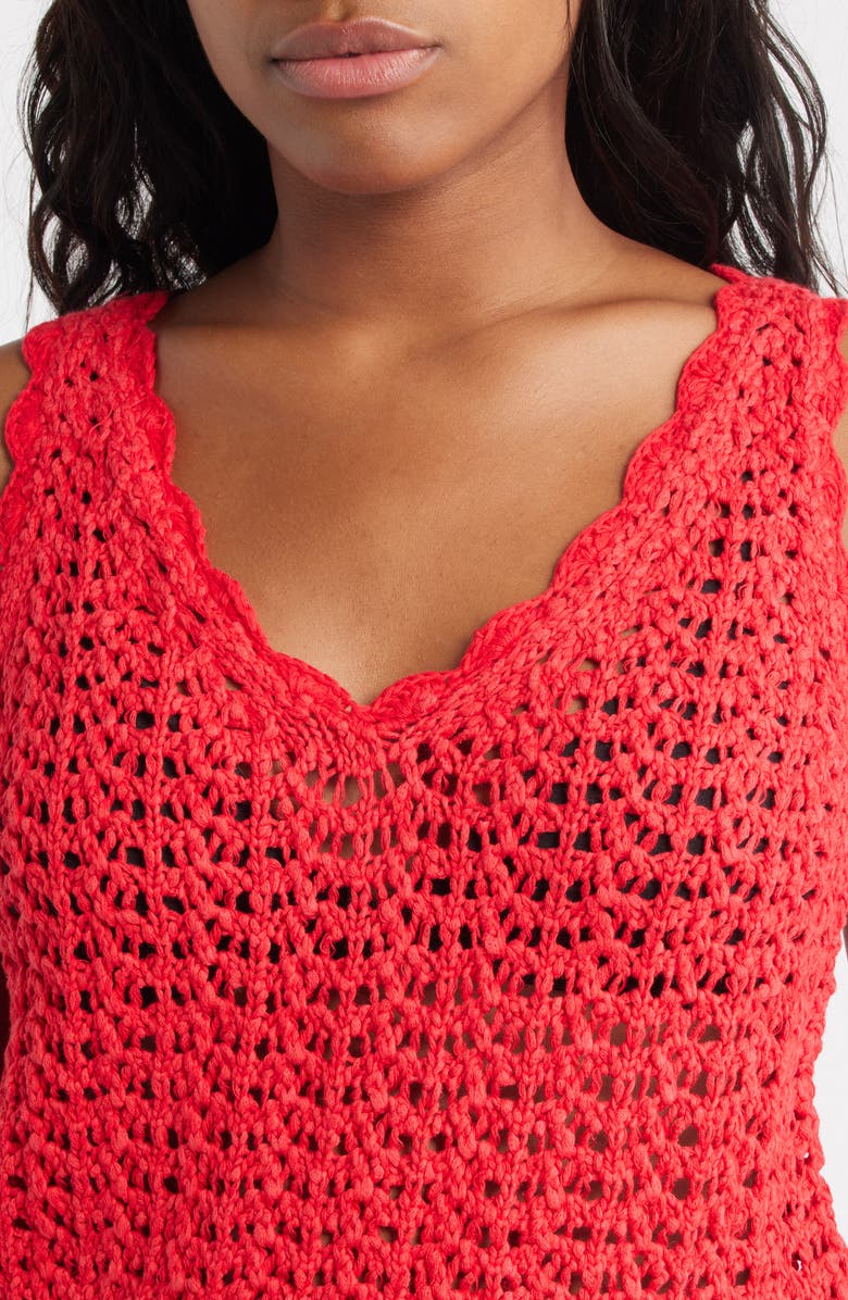 Topshop Open Stitch Cotton Sweater Tank, Alternate, color, Red