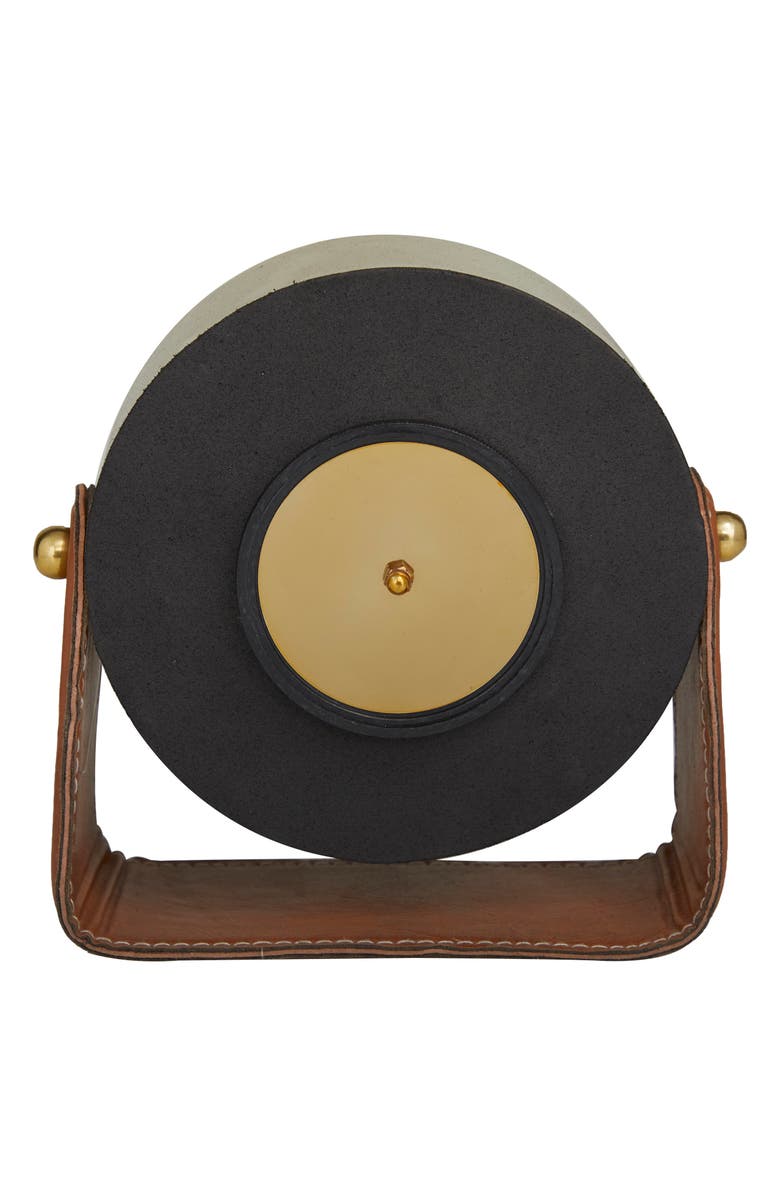 VIVIAN LUNE HOME Gold Stainless Steel Clock with Faux Leather Stand, Alternate, color,