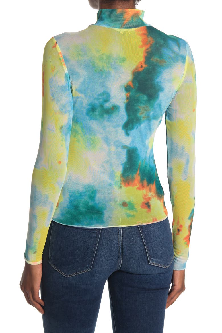 Zoe Mock Neck Mesh Top, Alternate, color, TEAL/YELLOW TIE DYE