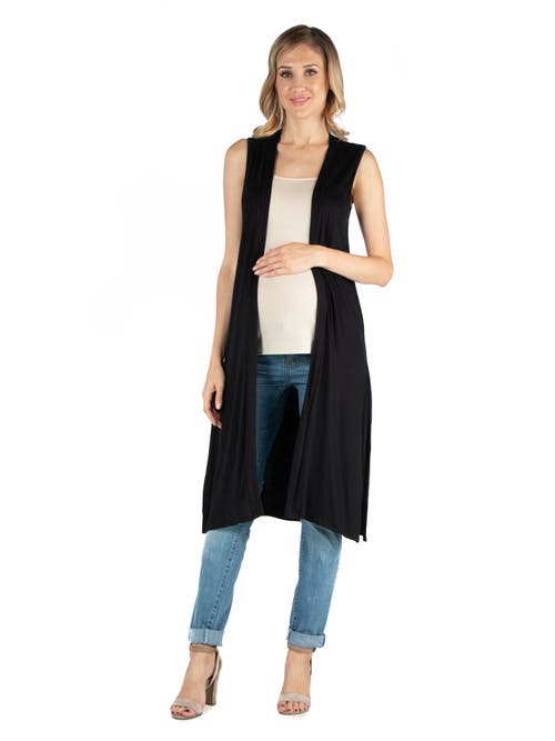 24seven Comfort Apparel Maternity Sleeveless Long Cardigan With Side Slit
