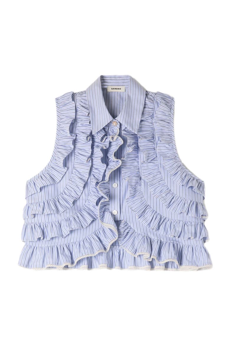 Striped ruffled shirt, Alternate, color, Bleu / marine