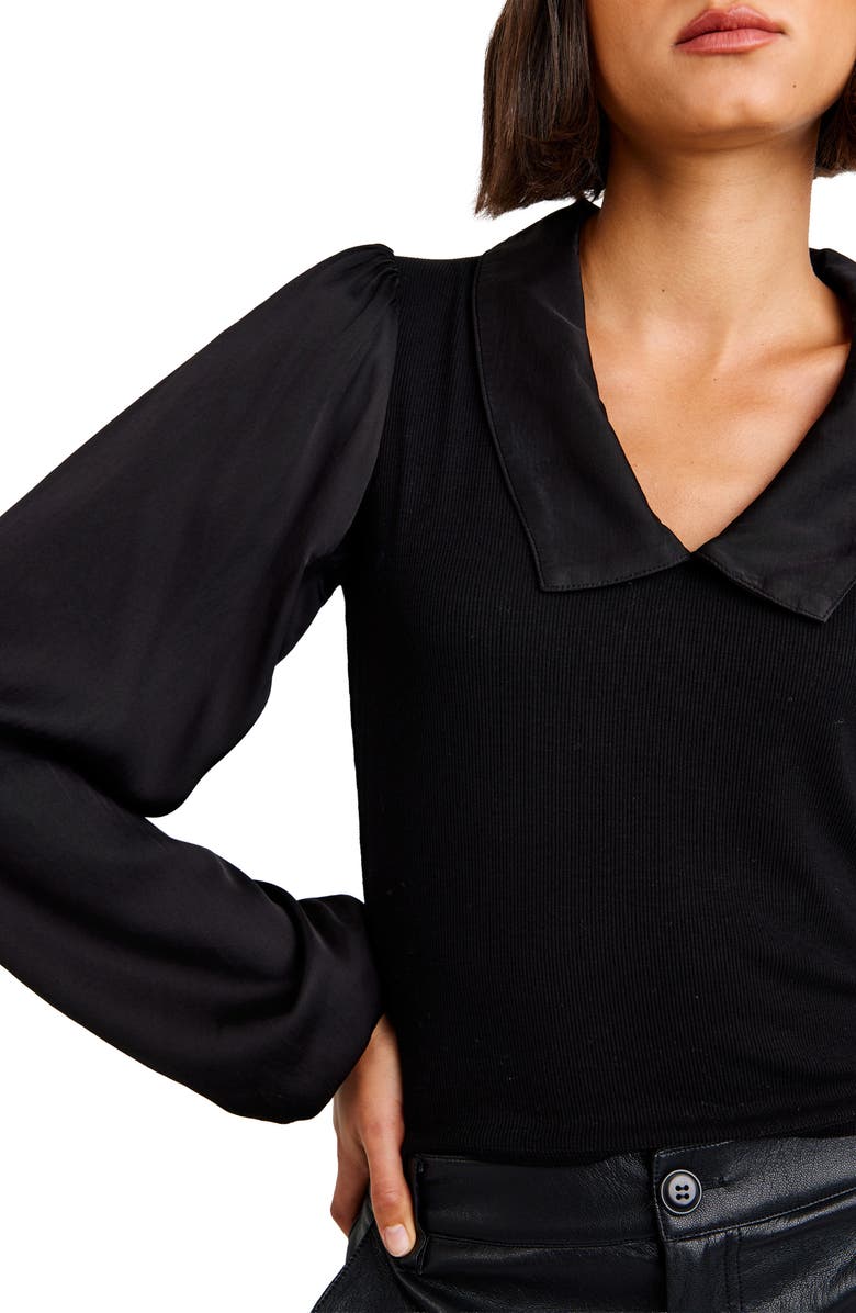 Bella Dahl Mixed Media Balloon Sleeve Knit Top, Alternate, color, Black