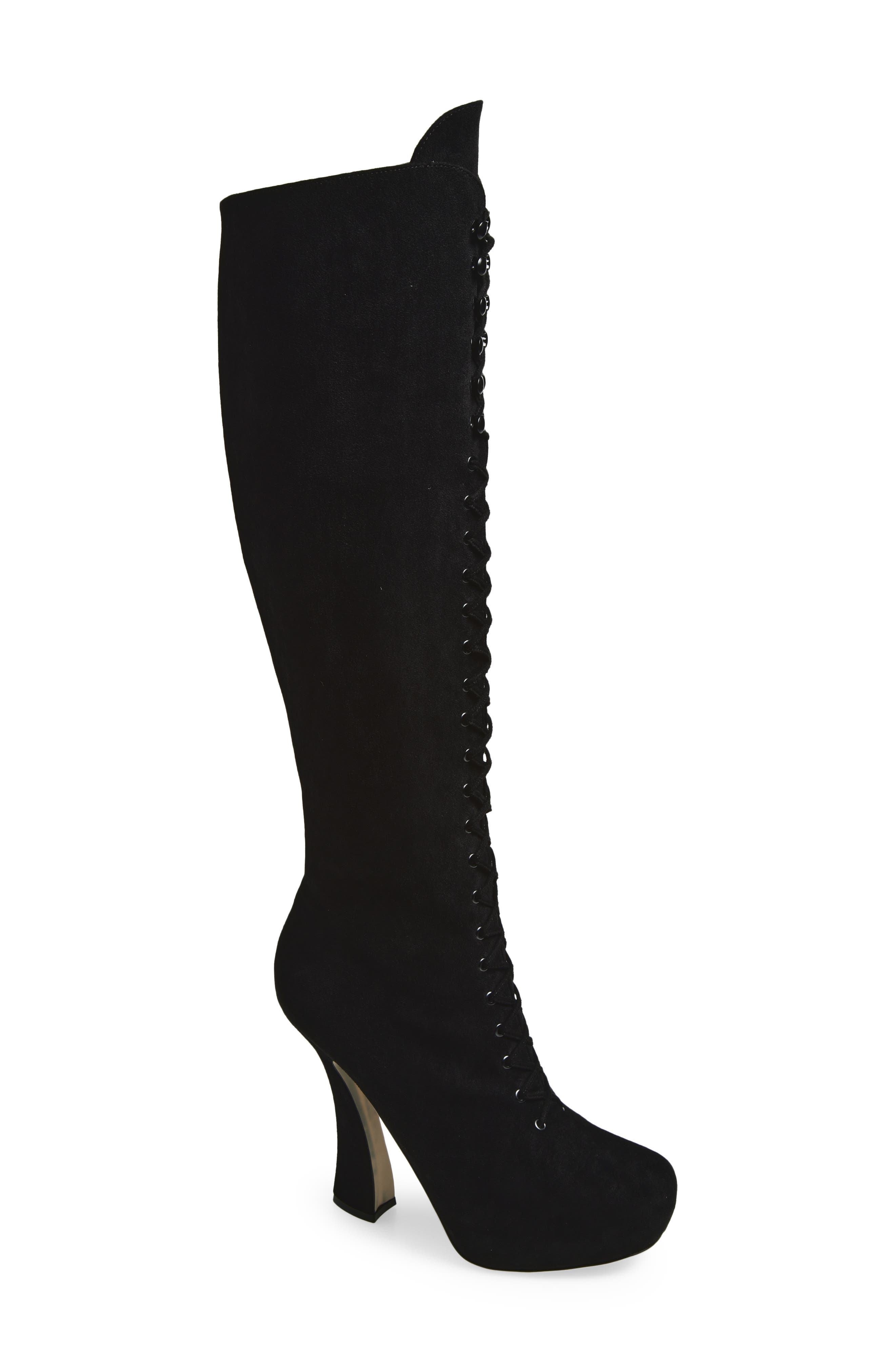 Jeffrey Campbell Pop-Off Faux Suede Tall Boot, Main, color, Black Suede