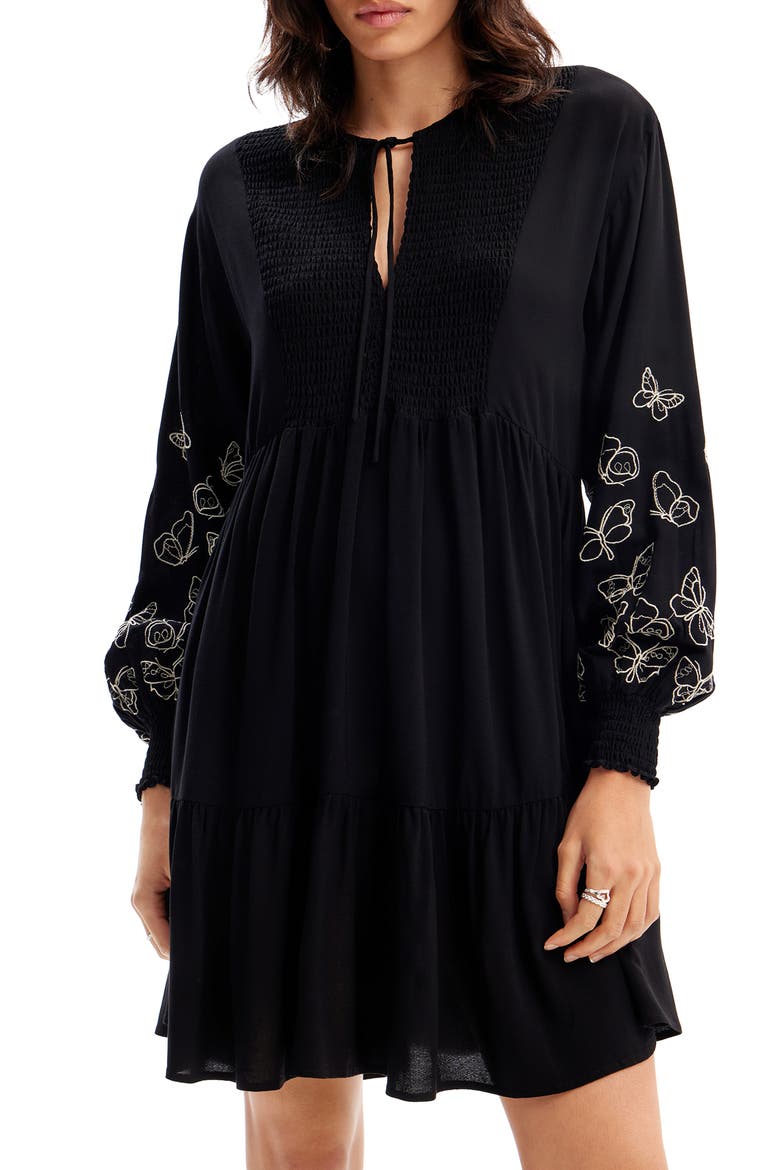 Short Butterfly Tunic Dress, Main, color, BLACK