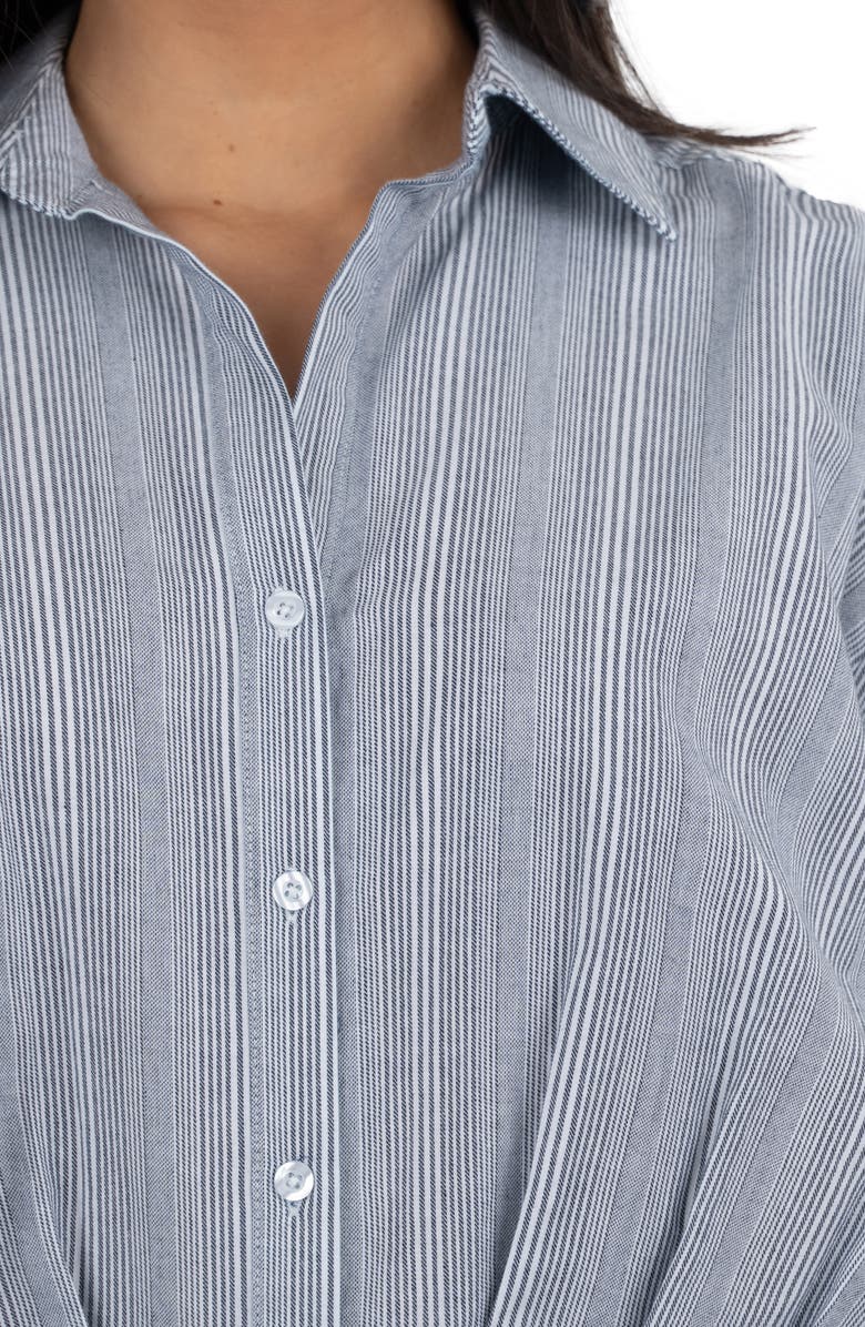 KUT from the Kloth Gaia Pleat Hem Short Sleeve Button-Up Top, Alternate, color, Grey/ White