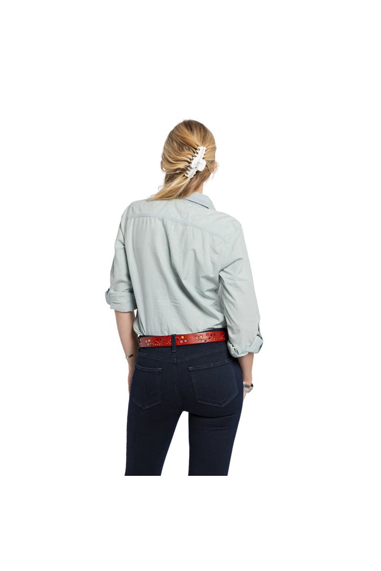 Blossom Hand Stitched Genuine Leather Belt, Alternate, color, Cognac