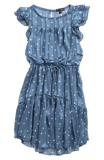 Ava & Yelly Kids' Polka Dot Flutter Sleeve Dress In Blue