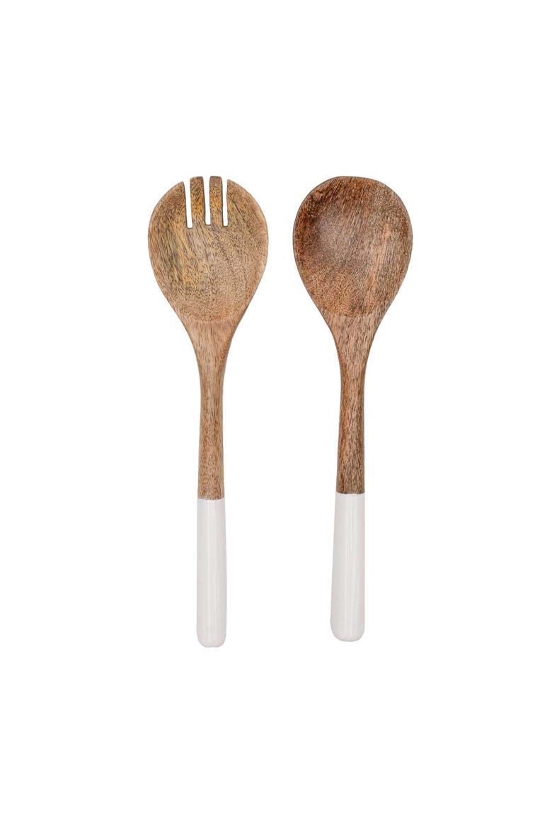 Tove White Enamel Mango Wood 2-Piece Serving Utensils, Alternate, color, Brown