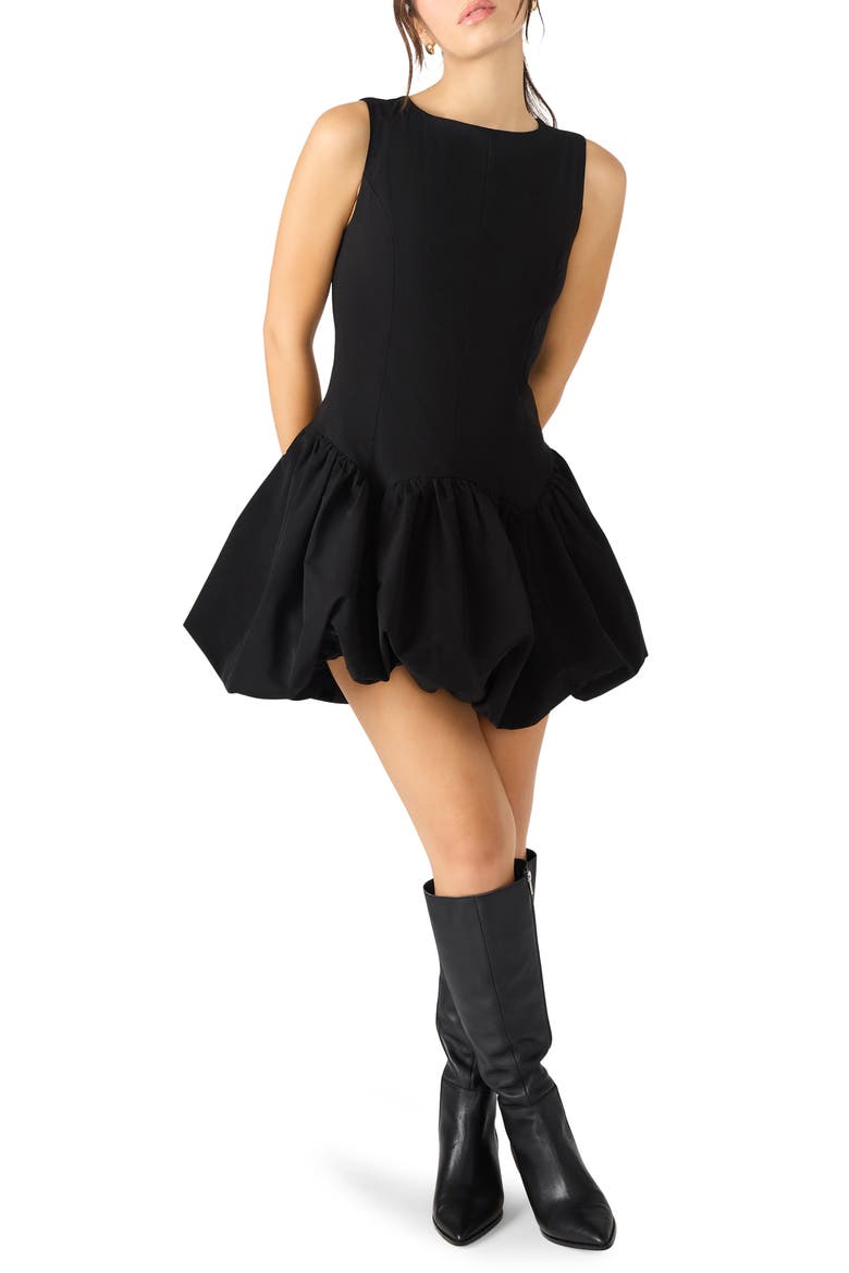 Lyra Bubble Hem Minidress, Main, color, BLACK
