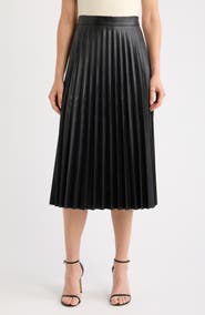 Tahari ASL Pleated Faux Leather Midi Skirt