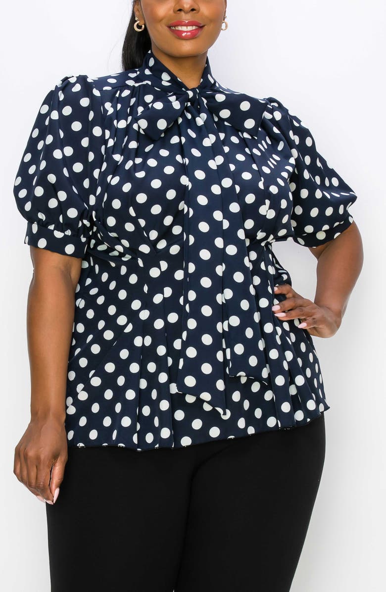 L I V D Minnie Polka Dot Tie Neck Stretch Top, Alternate, color, 
