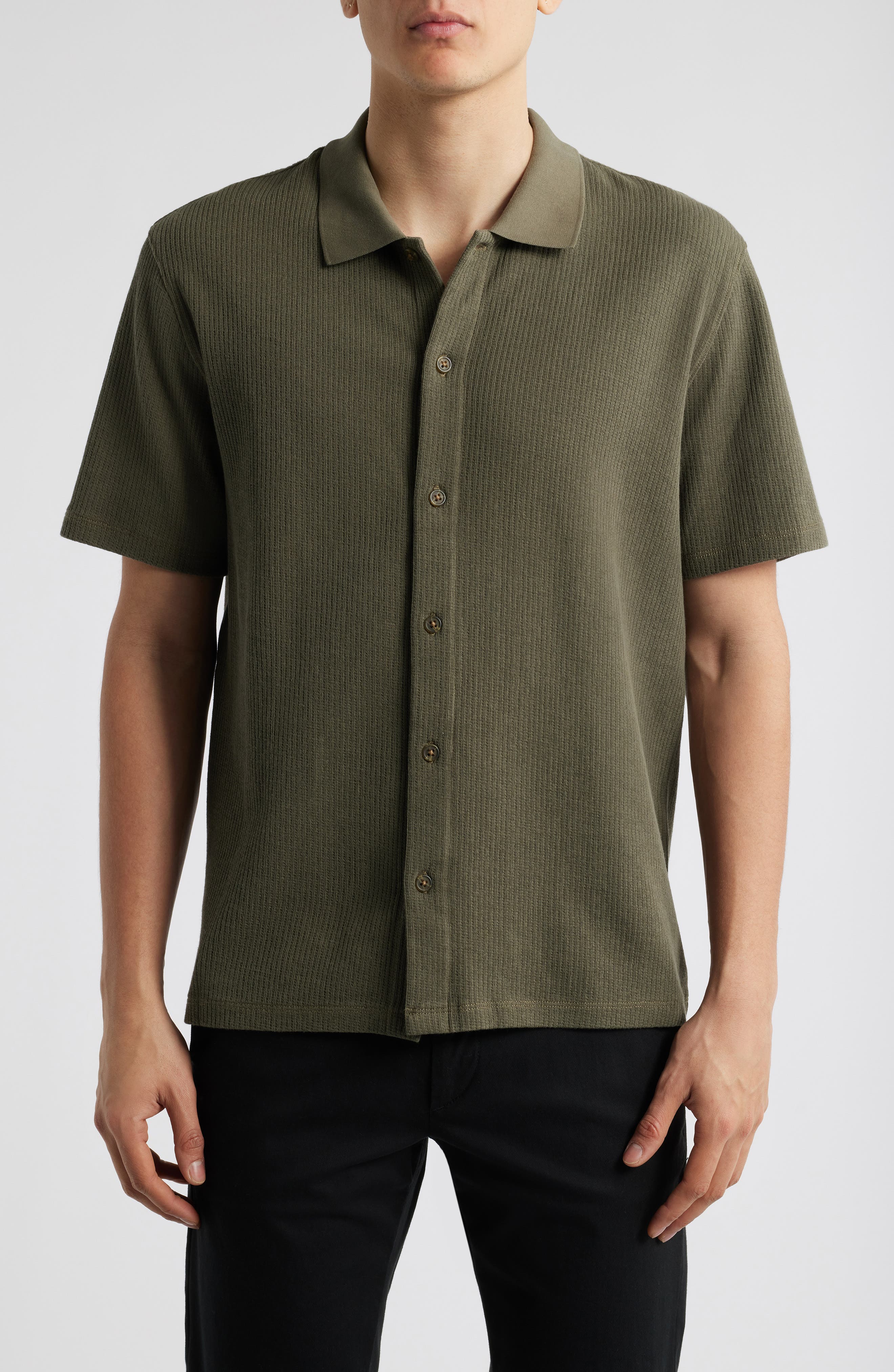 Vince Textured Double Knit Short Sleeve Button-Up Shirt