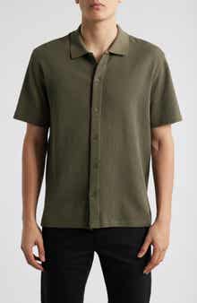Vince Textured Double Knit Short Sleeve Button-Up Shirt