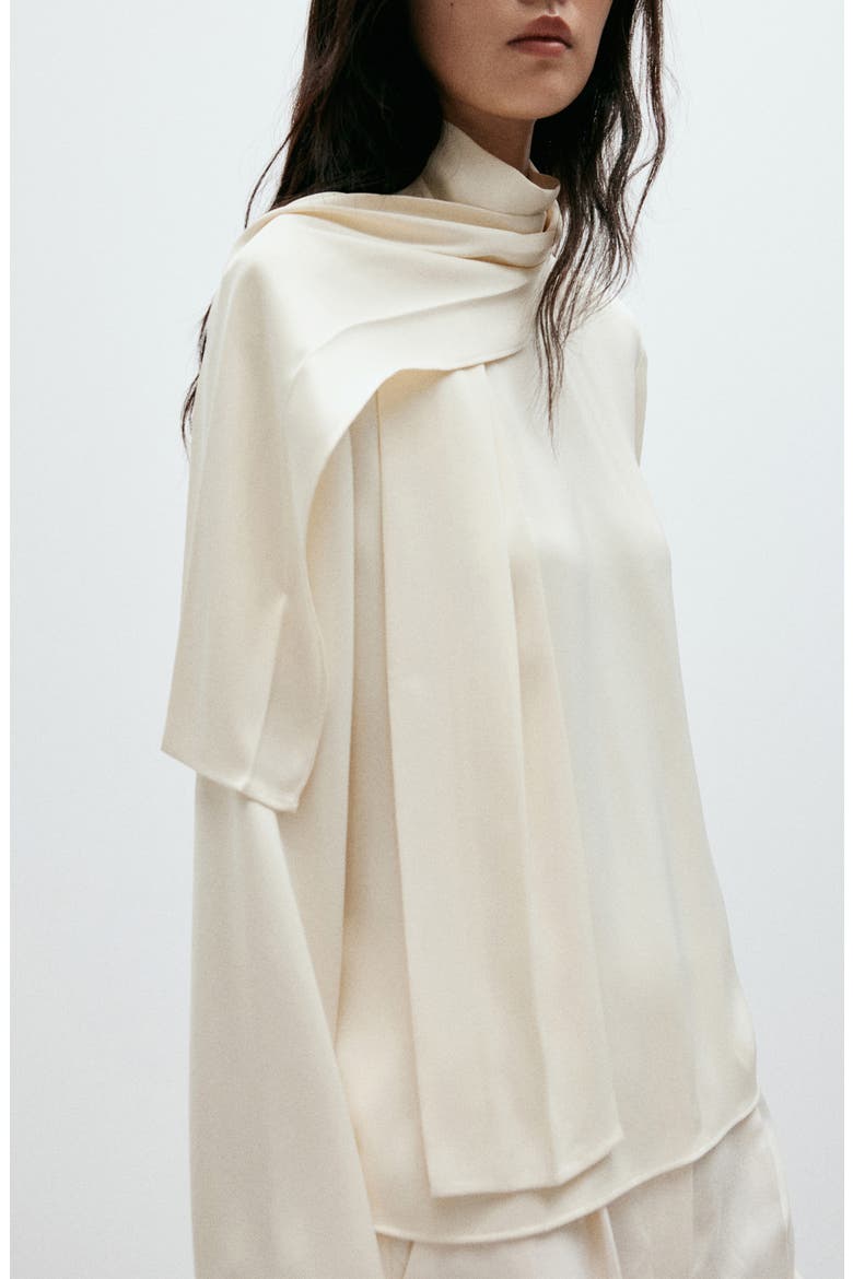 Pleated Turtleneck Top, Alternate, color, ECRU