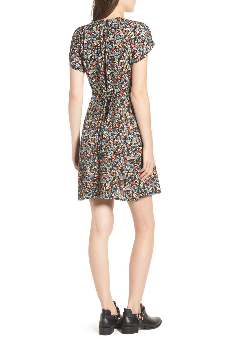 Floral Print Button Front Dress, Alternate, color, BLACK GROUND FLORAL