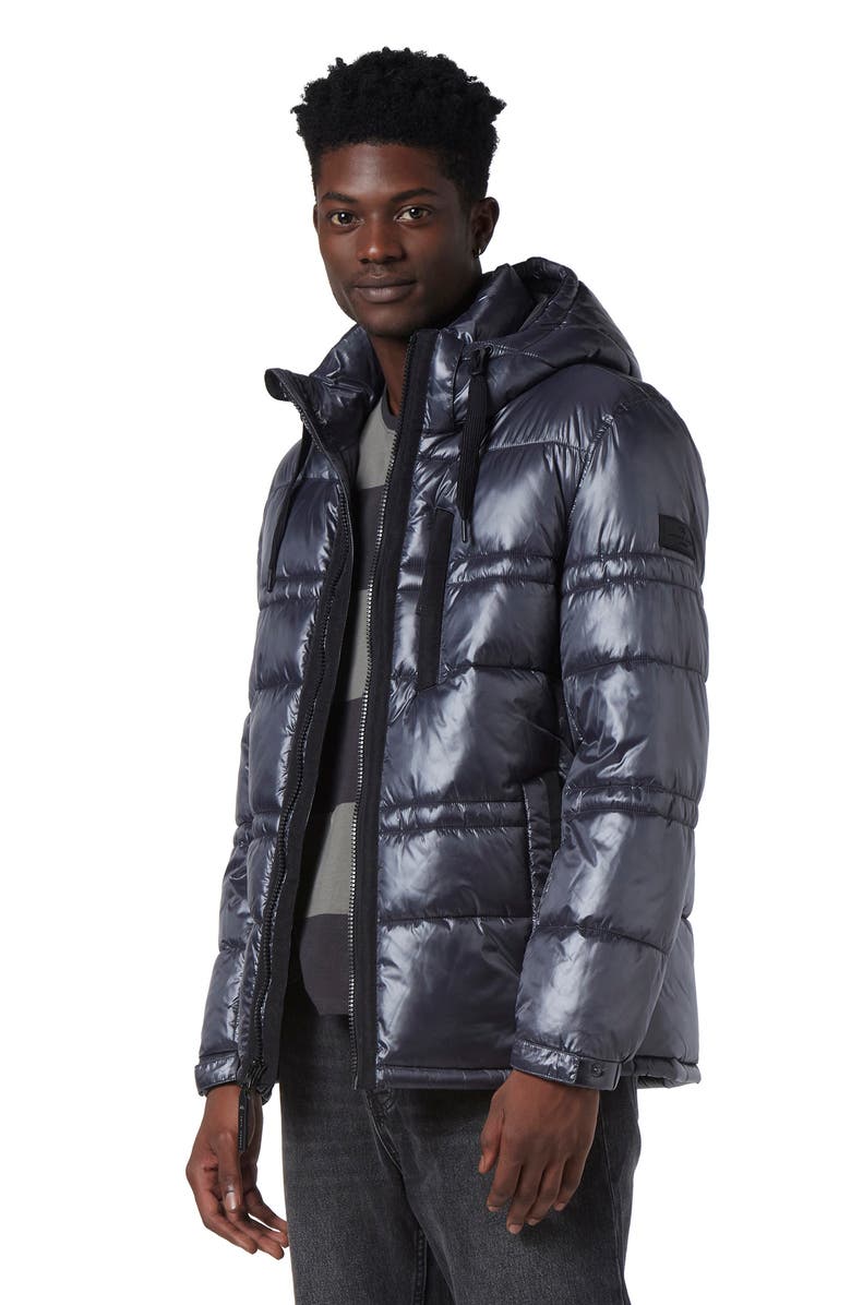 Andrew Marc Gotham Water Resistant Mid Length Puffer Jacket, Alternate, color, Asphalt