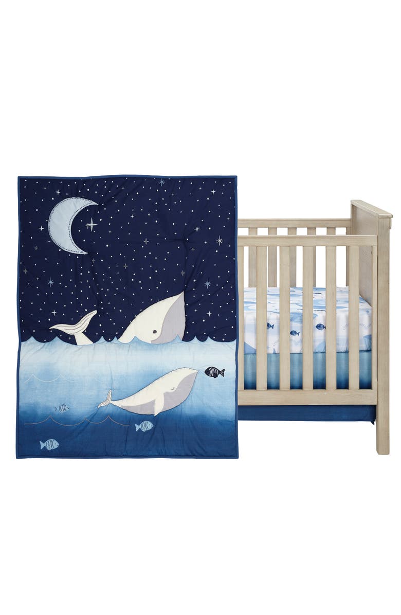 Lambs & Ivy Bubbles & Squirt 3-Piece Whale/Ocean Aquatic Baby Crib Bedding Set, Main, color, Blue