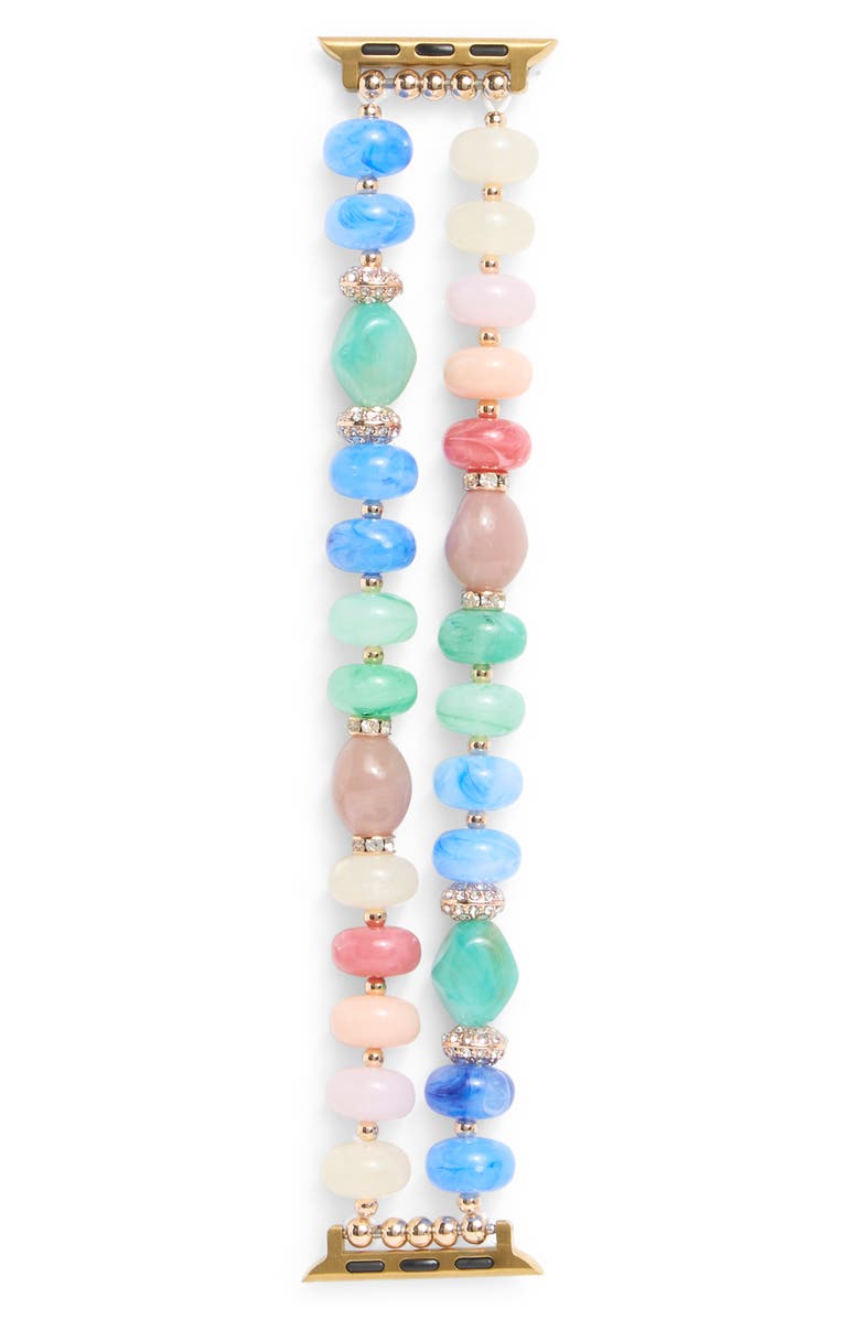 NORDSTROM RACK Beaded Apple Watch<sup>®</sup> Watchband, Main, color, Blue Multi- Gold