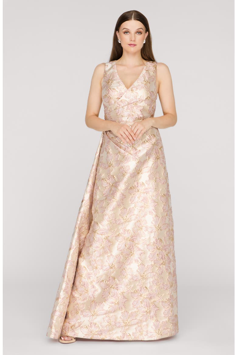 Deborah A-Line Jacquard Gown, Alternate, color, GOLD/ BLUSH