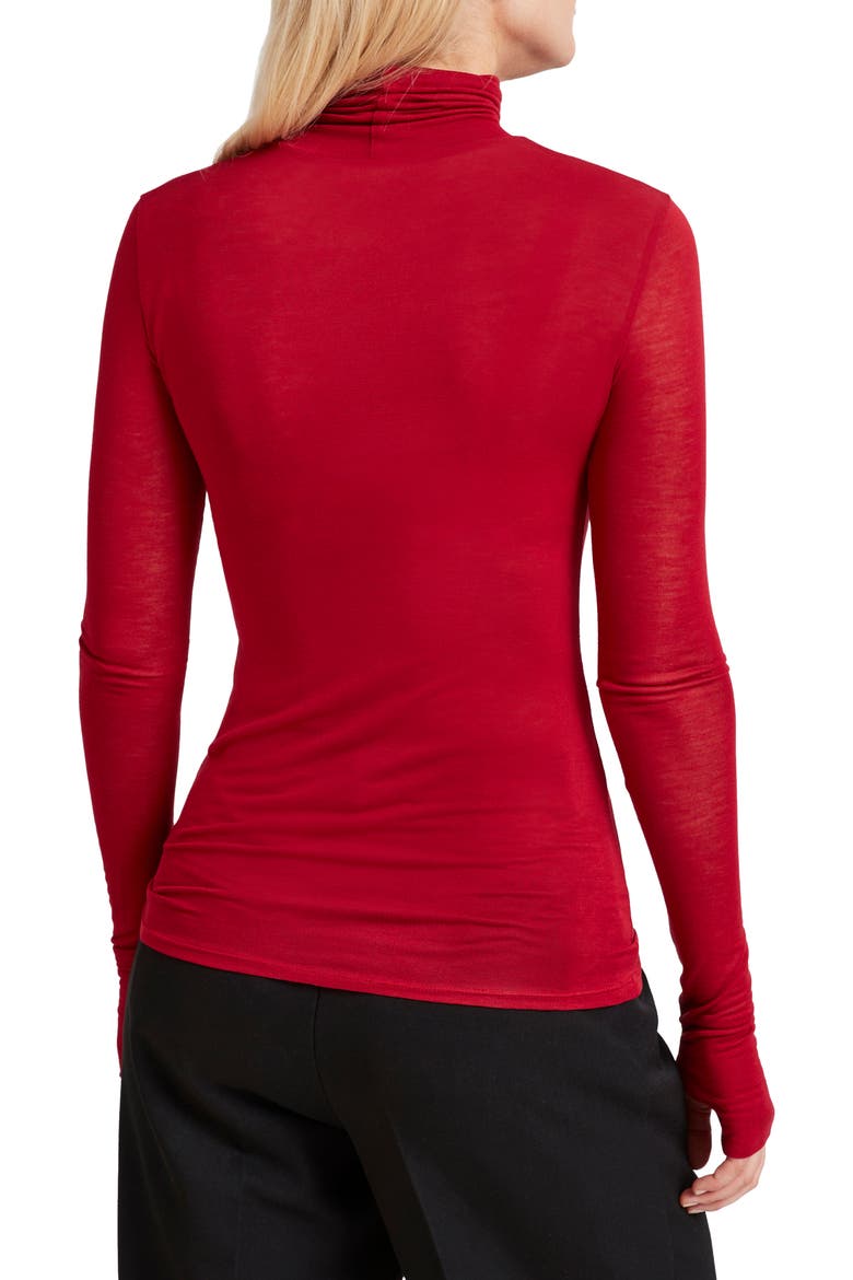 Eloise Turtleneck Semisheer Jersey Top, Alternate, color, RED