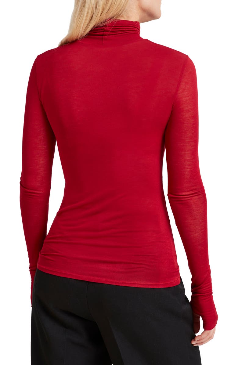 Marcella Eloise Turtleneck Semisheer Jersey Top, Alternate, color, Red