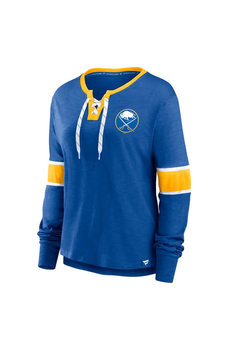 FANATICS Women's Fanatics Royal Buffalo Sabres Effervescent Exclusive Notch Neck Lace-Up Long Sleeve Slub T-Shirt, Alternate, color, 