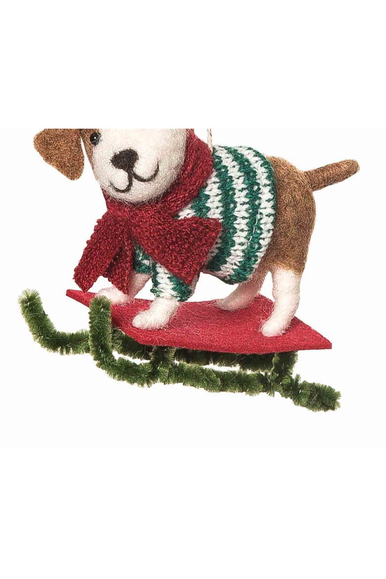 Green Sweater Sleigh Dog Ornament, Alternate, color, Brown