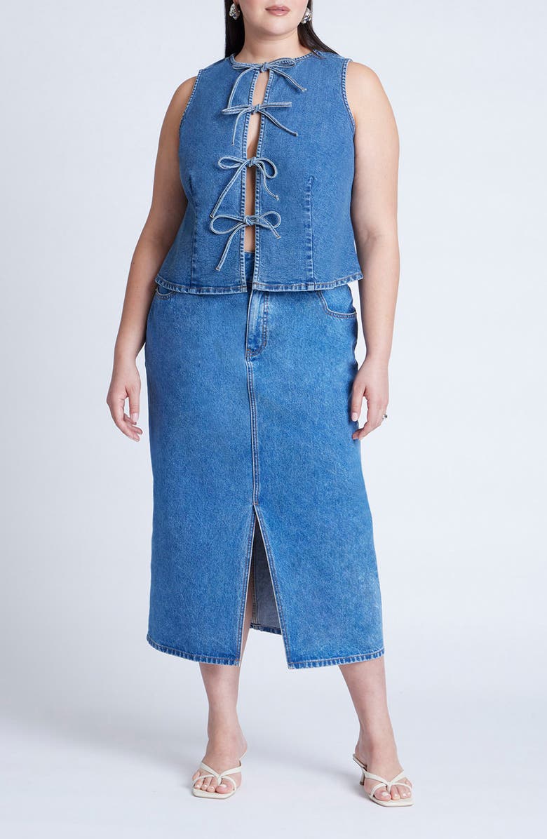 ELOQUII Tie Front Denim Vest, Alternate, color, 