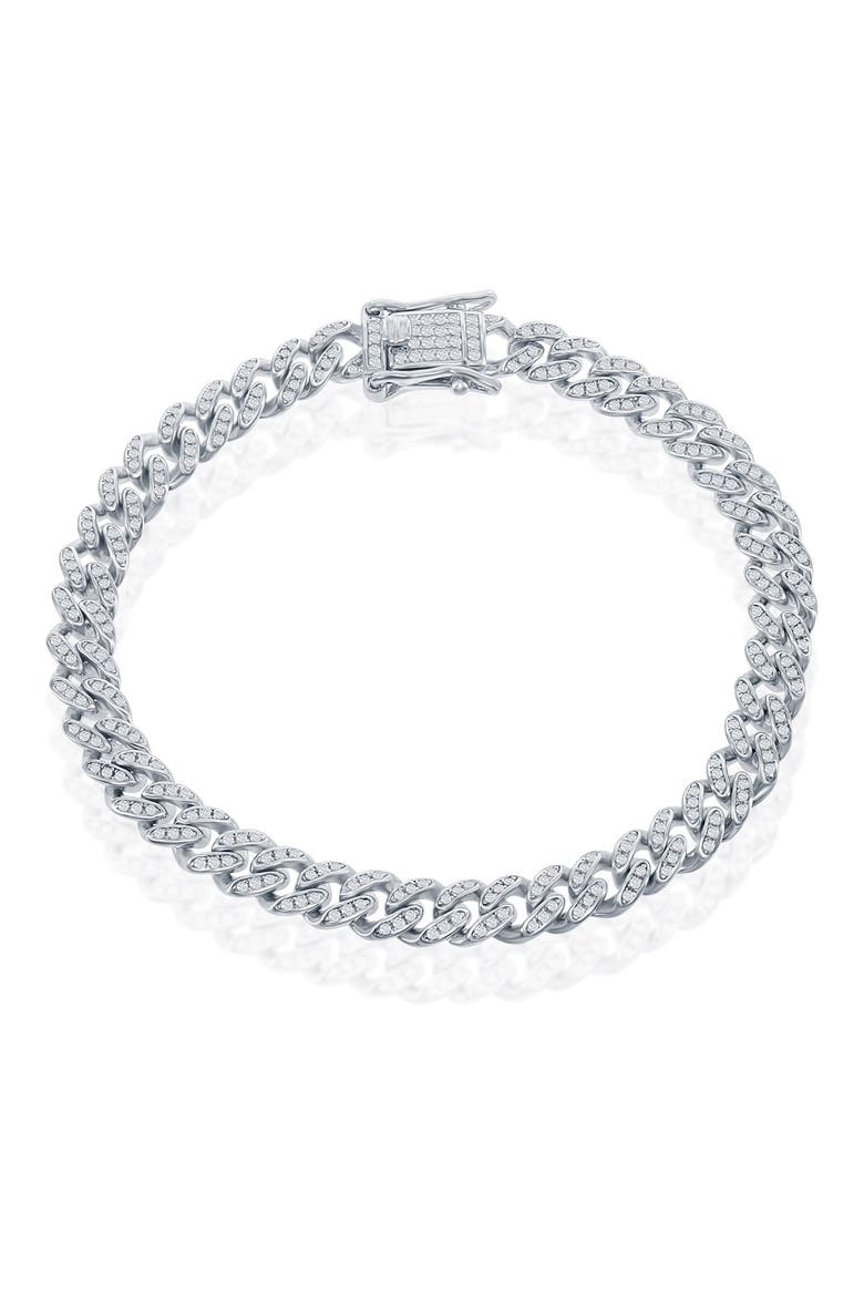 Sterling Silver Pave CZ Cuban Chain Tennis Bracelet, Alternate, color, SILVER