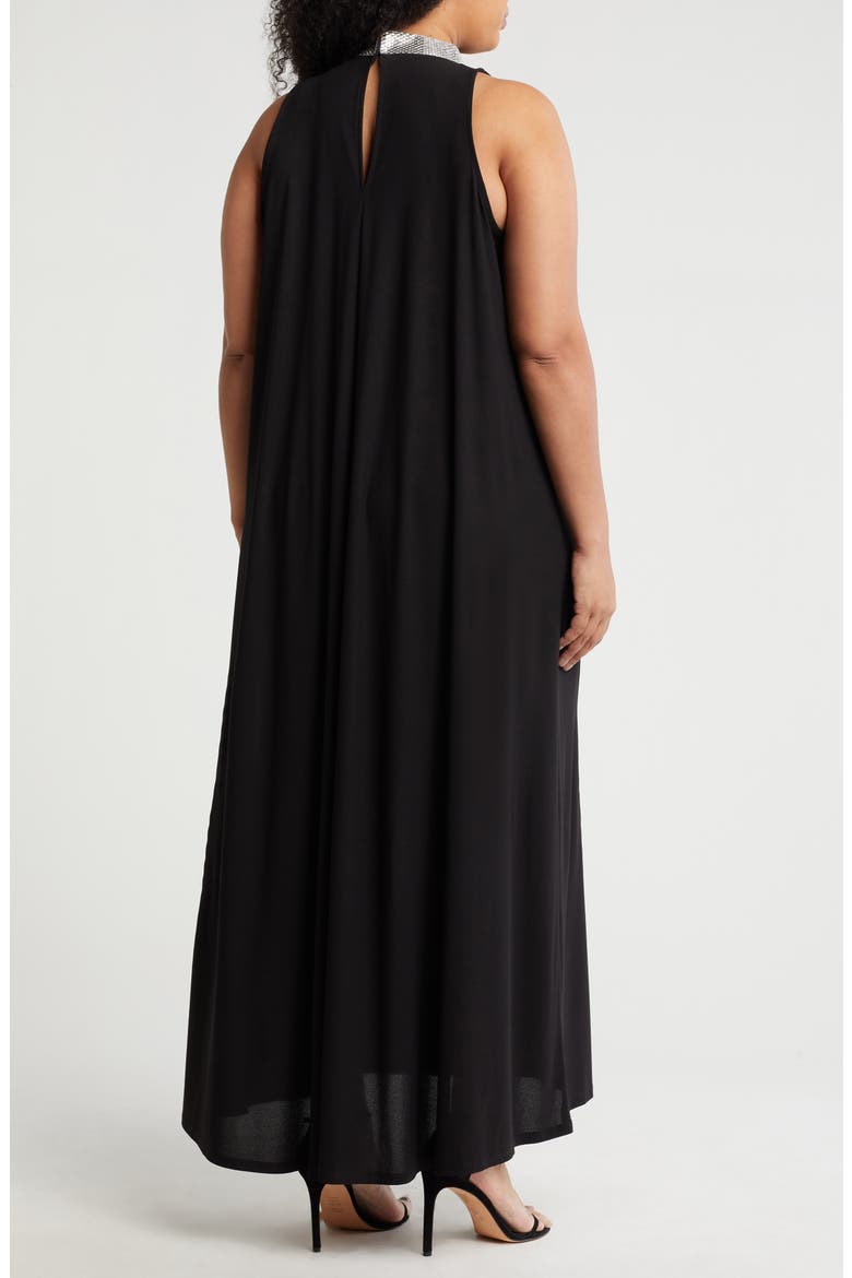 Embellished Mock Neck Jersey Maxi Dress, Alternate, color, BLACK