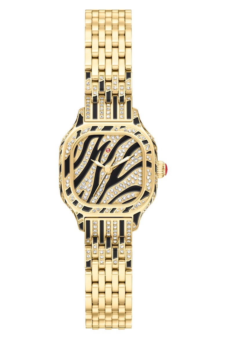 Mini Meggie Zebra Dial Diamond Bracelet Watch, 23mm x 25mm, Main, color, BLACK/ GOLD