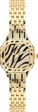 MICHELE Mini Meggie Zebra Dial Diamond Bracelet Watch, 23mm x 25mm