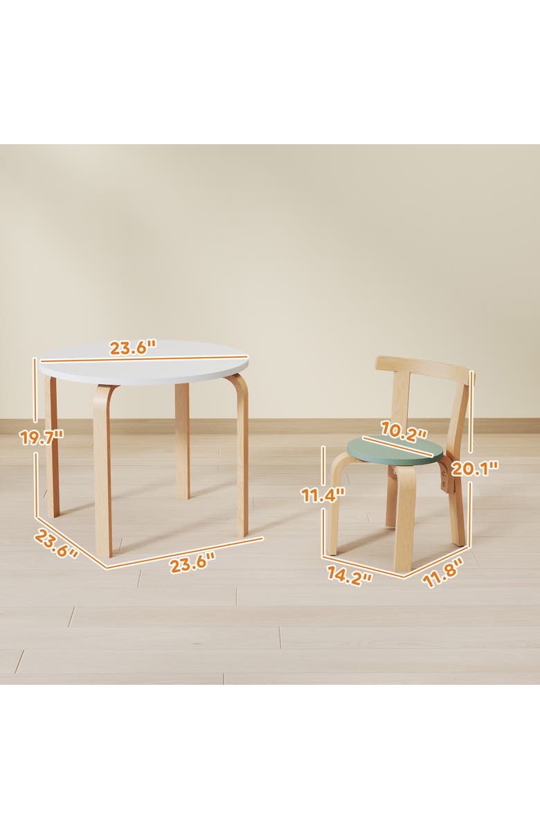 Qaba Kids Table and Chairs Set Piece Wooden Toddler Table and Chairs Set for Kids Arts Crafts Drawing Read for Playroom Nursery, Alternate, color, Green